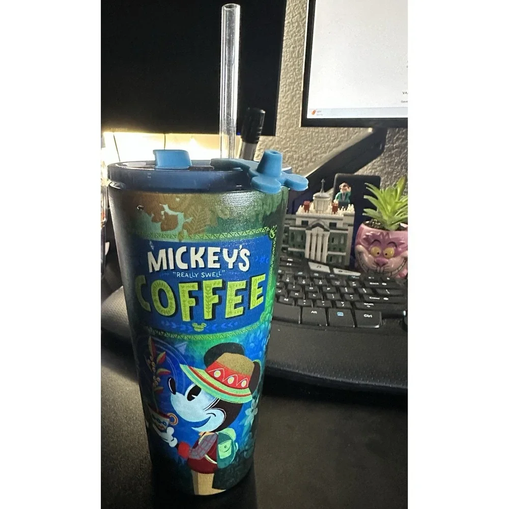 Disney Mickey Mouse Coffee Stainless Steel Tumbler Straw Lid 16oz
